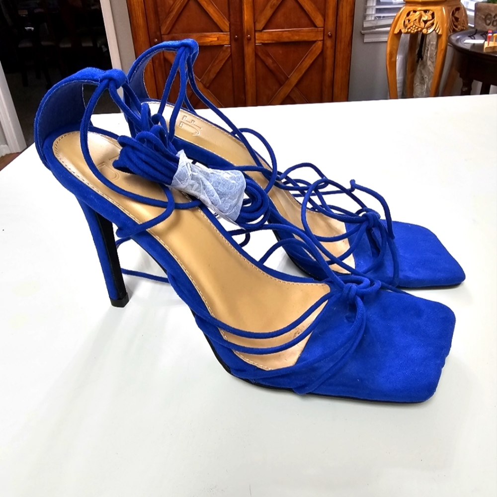 Blue suede heels
